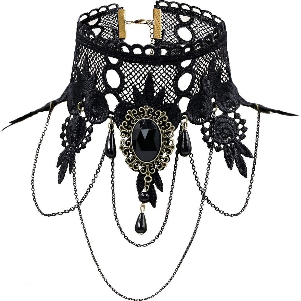 Elegant Vintage Princess Black Lace Gothic Statement Necklace Bracelet Victorian
